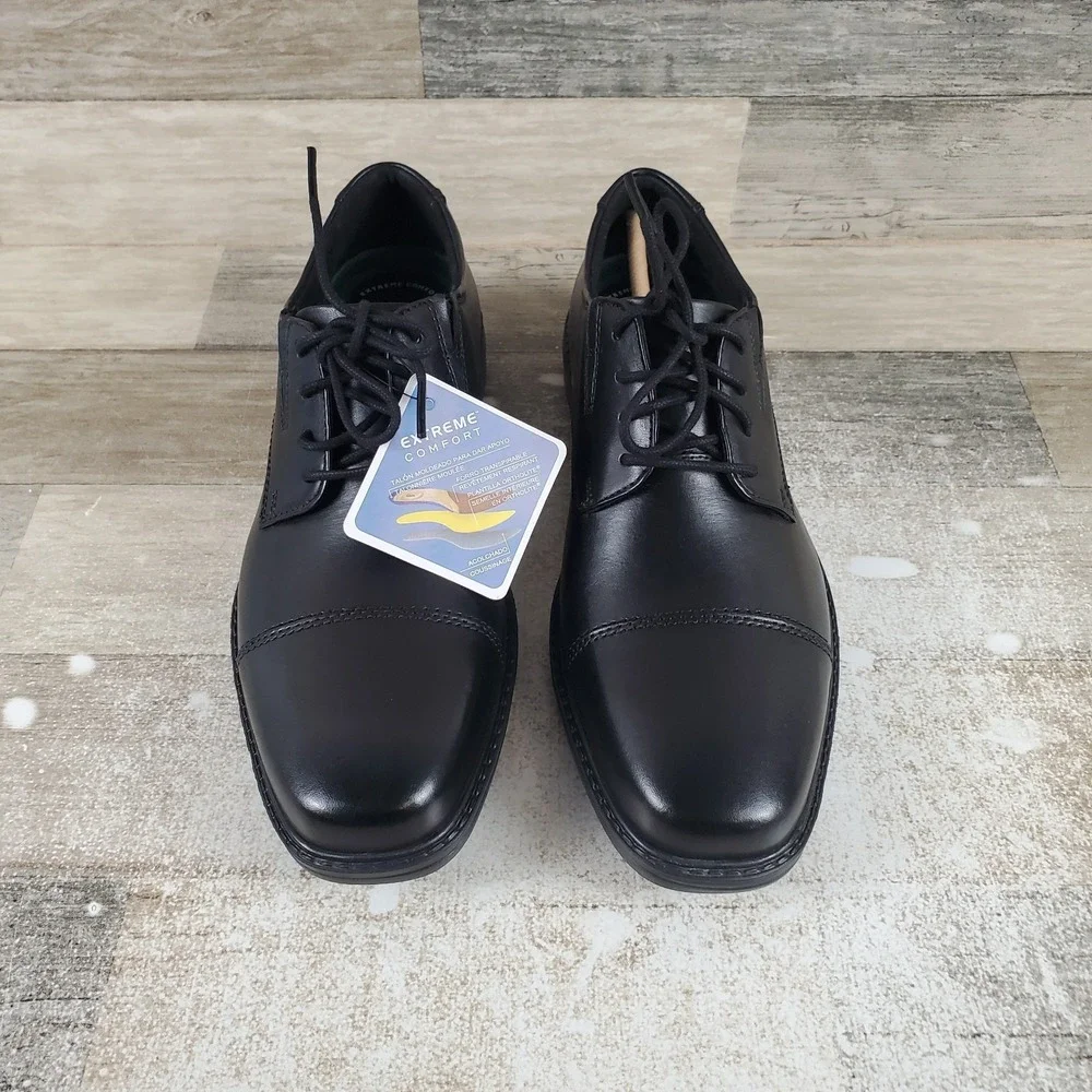 Clarks Cosgrove Mens Dress Shoes Sz 8 M Black Leather Cap Toe Lace Up Square Toe